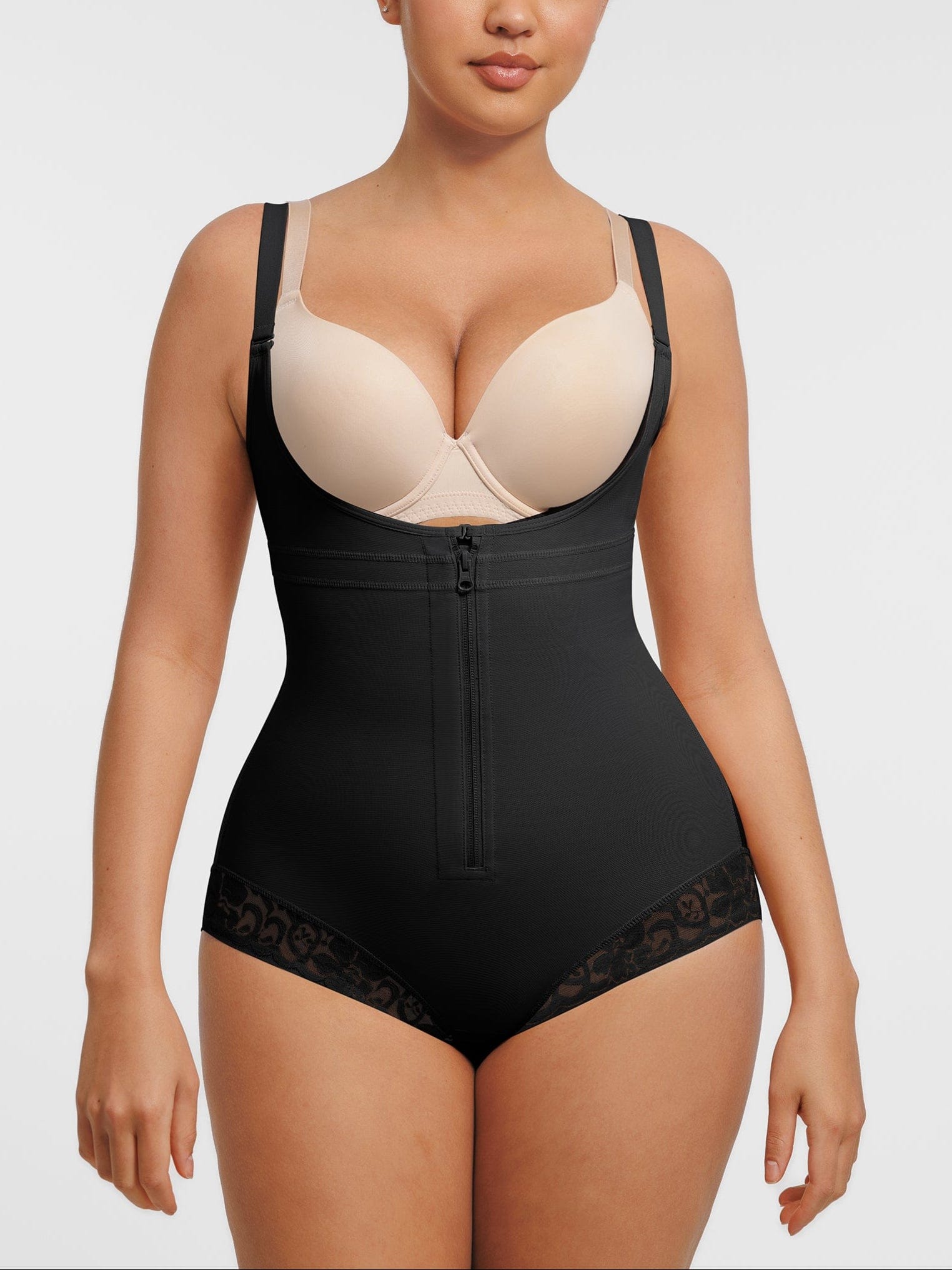 U-shaped Bust Lifting Front Zipper Lace Shapewear