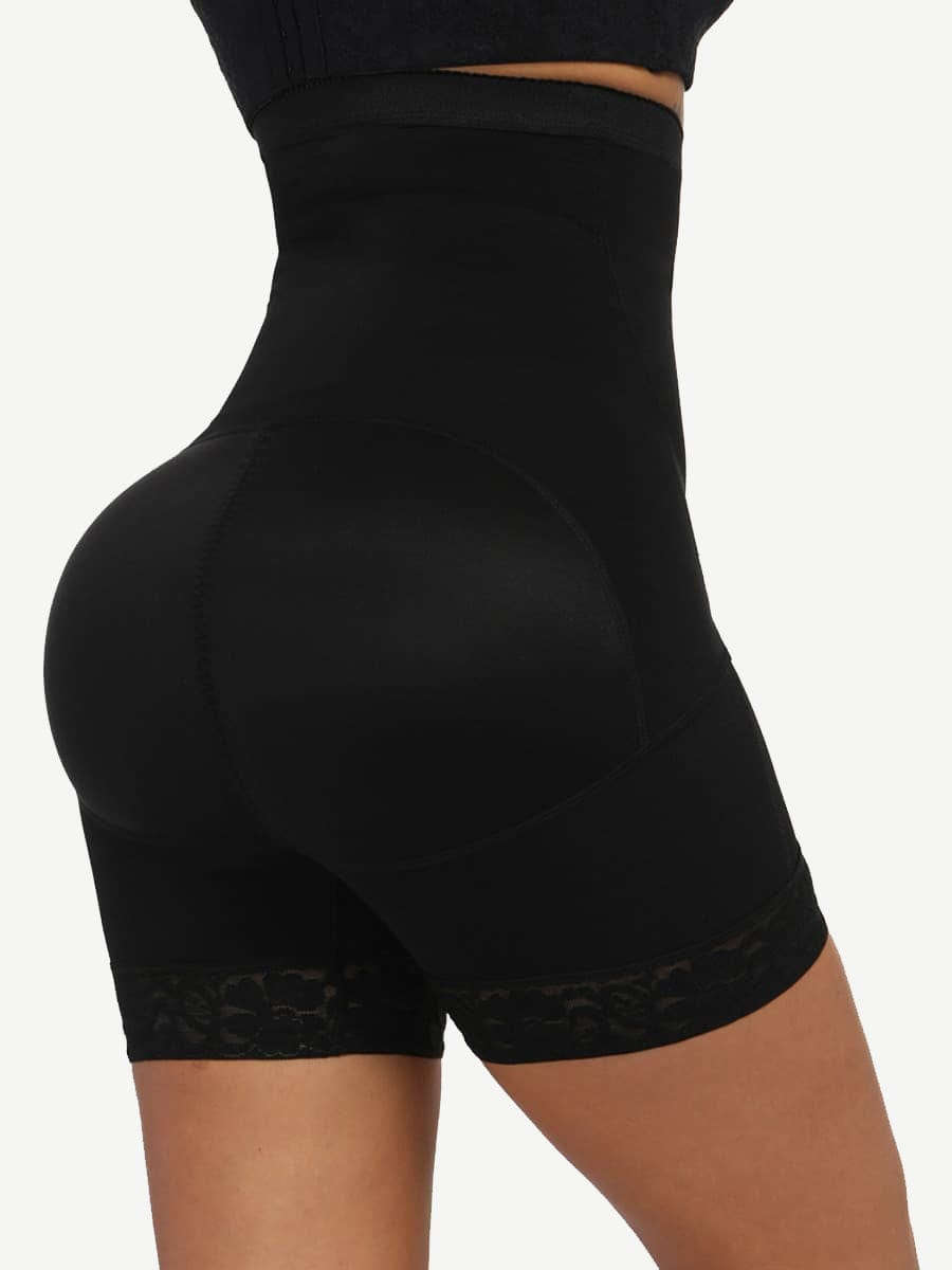 Queen Size High Waist Post-surgical Slimming Shorts Lace Hemline Hooks