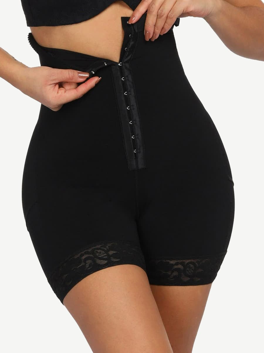 Queen Size High Waist Post-surgical Slimming Shorts Lace Hemline Hooks