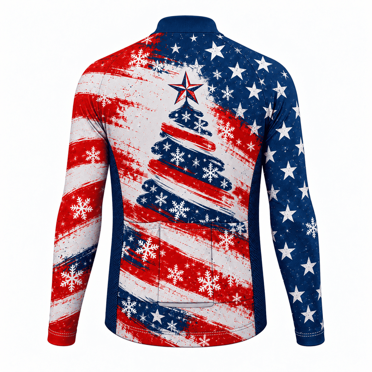 Stars & Stripes Christmas Tree Cycling Jersey & Kit Back Long Sleeve Jersey