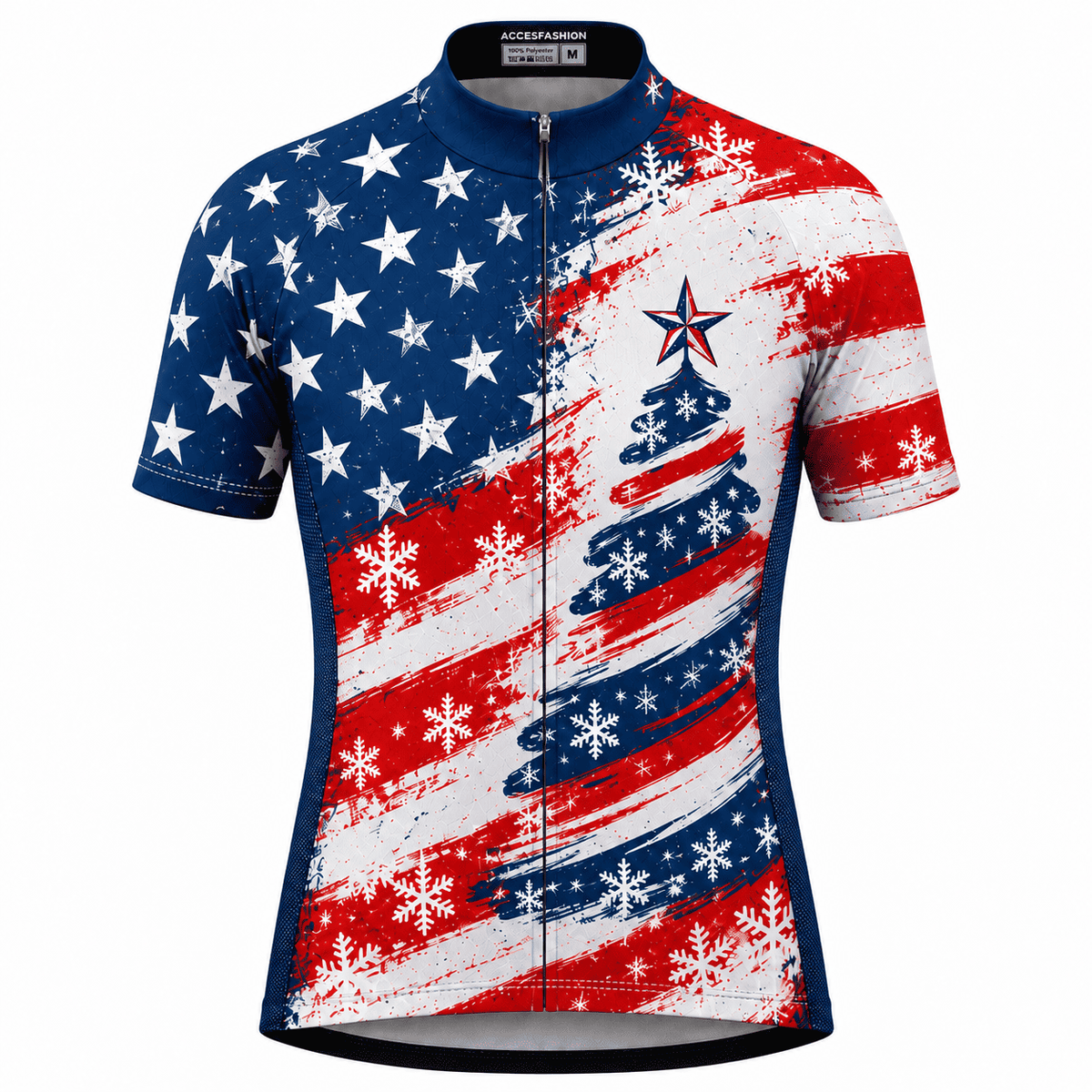 Stars & Stripes Christmas Tree Cycling Jersey & Kit Men Short Sleeve Front Jersey