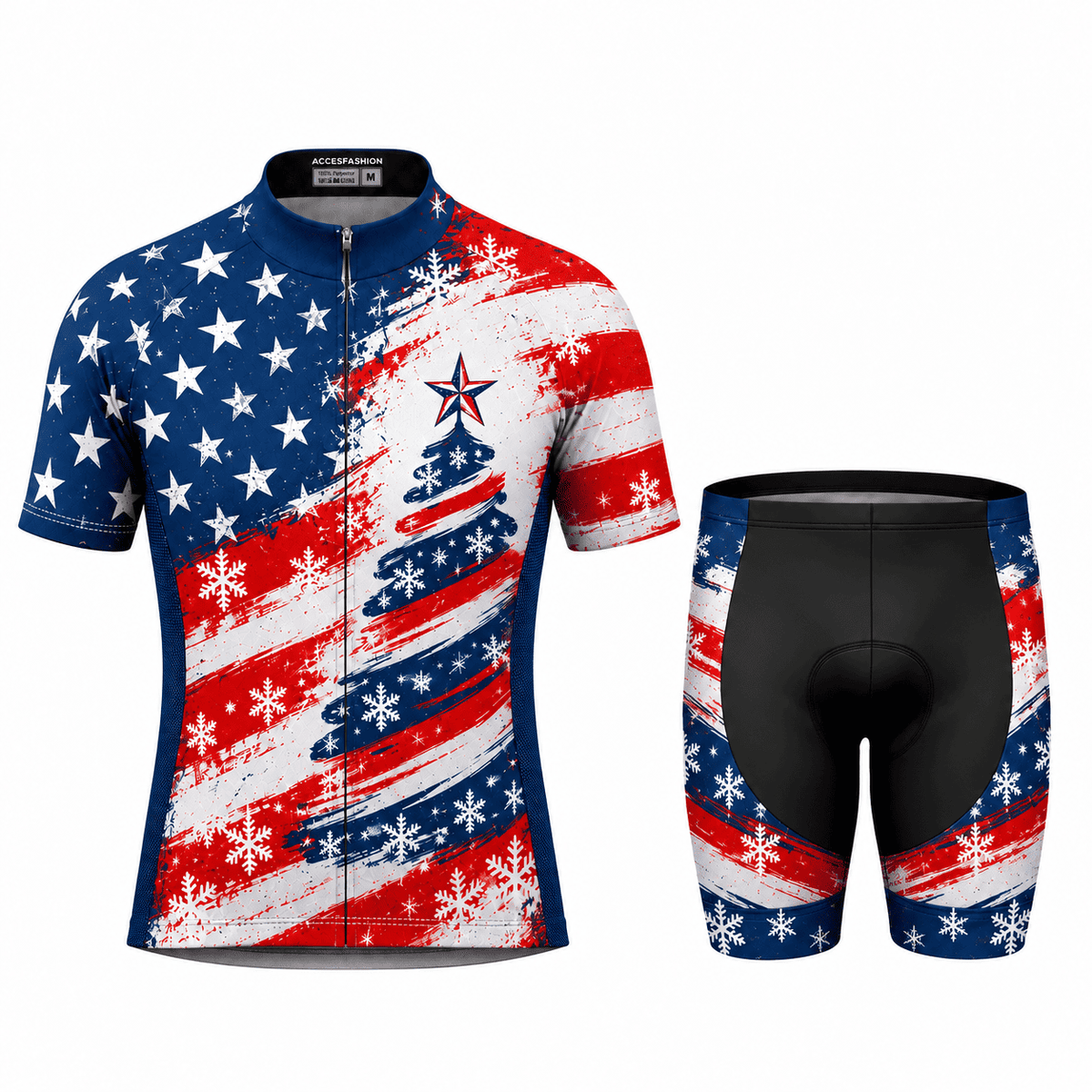Stars & Stripes Christmas Tree Cycling Jersey & Kit Men Short Sleeve Shorts Kit