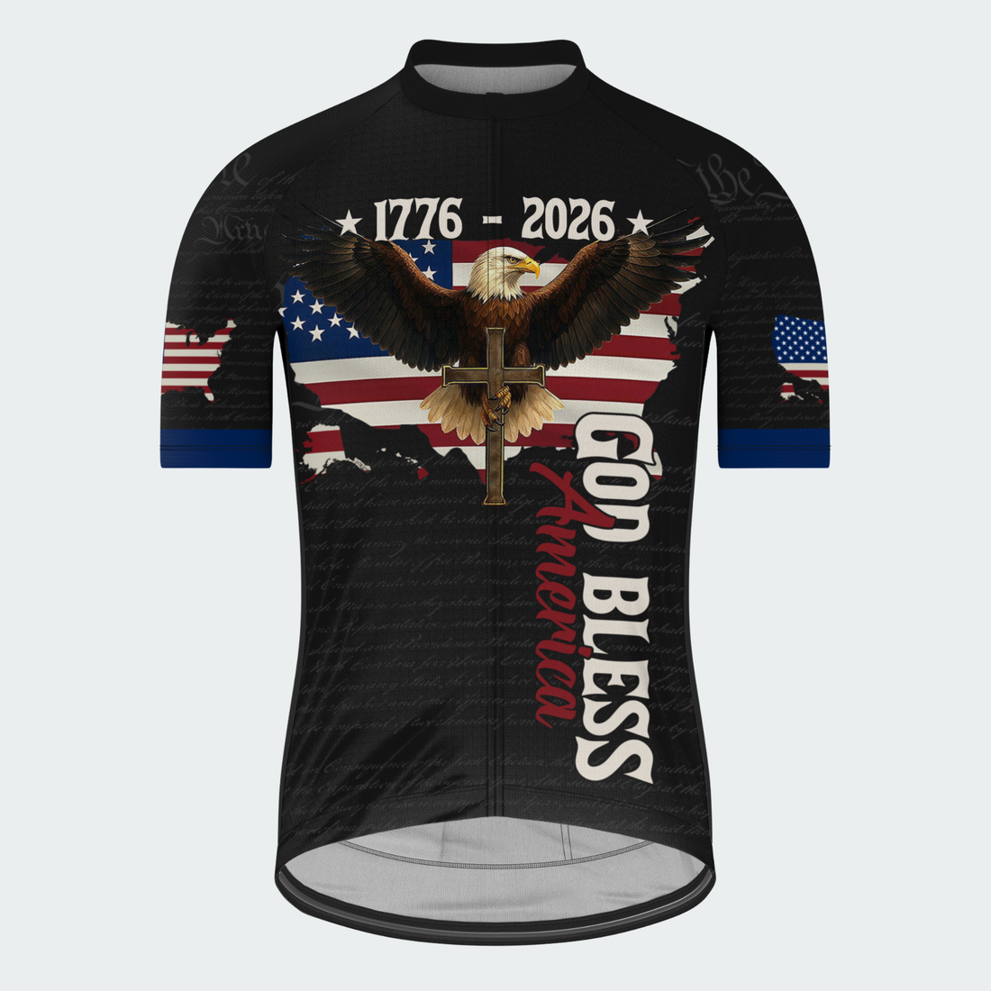 Men’s American Pride God Bless America 1776–2026 Patriotic Regular Fit Cycling Jersey
