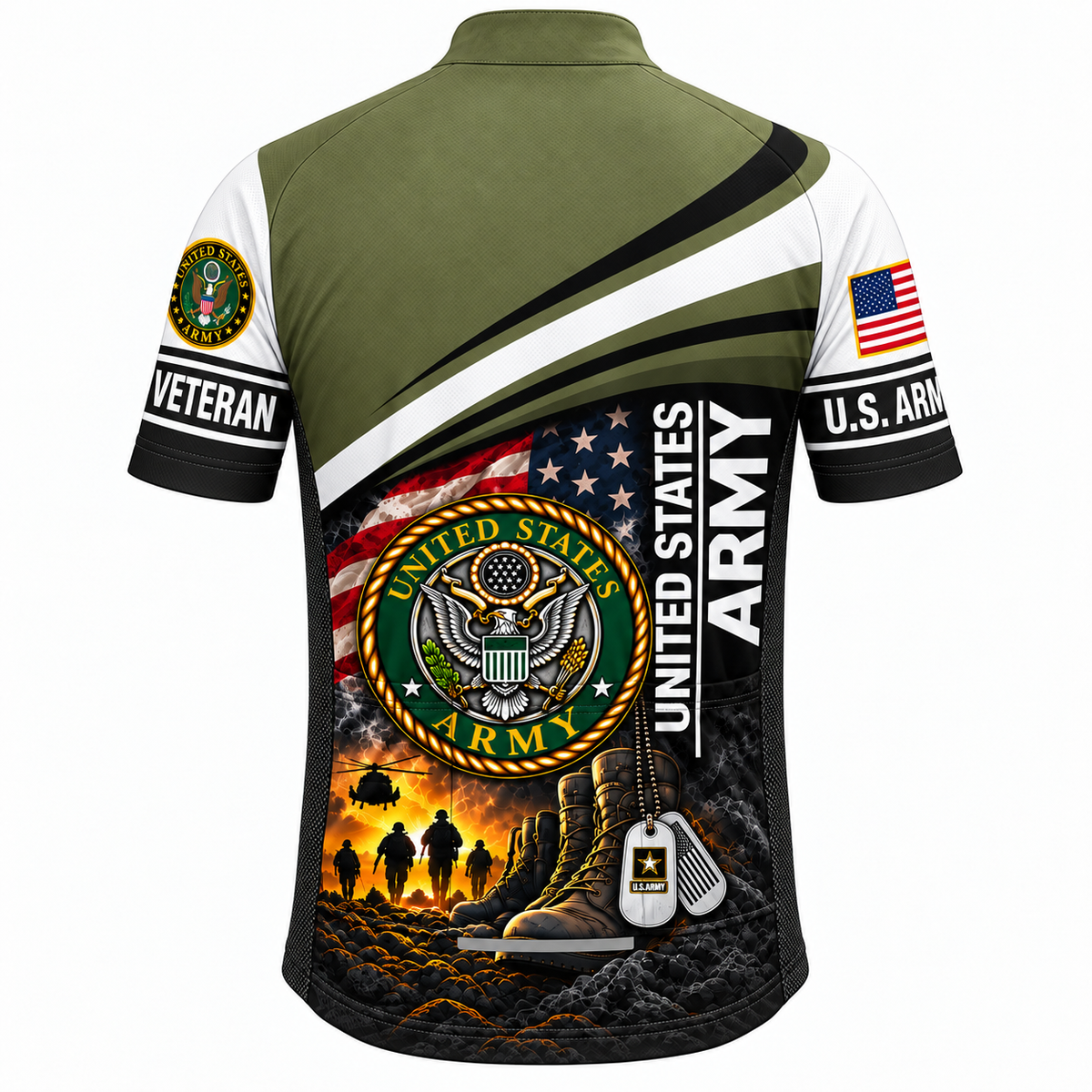 U.S. Army Veteran Boots & Dog Tags Cycling Jersey & Kit - Back Jersey