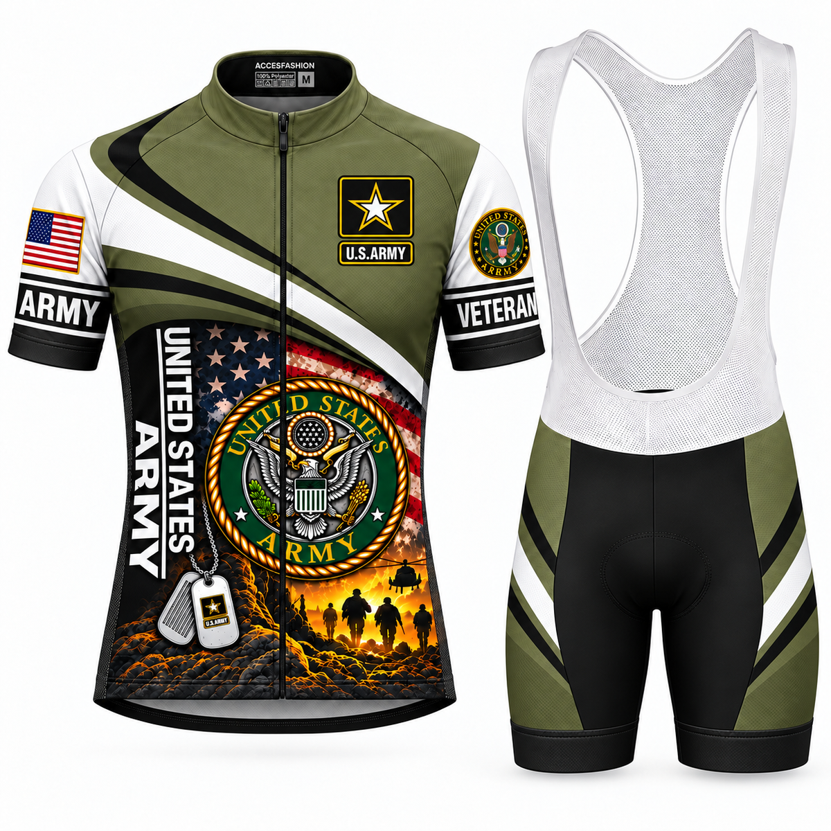 U.S. Army Veteran Boots & Dog Tags Cycling Jersey & Kit - Men Bib Shorts Kit