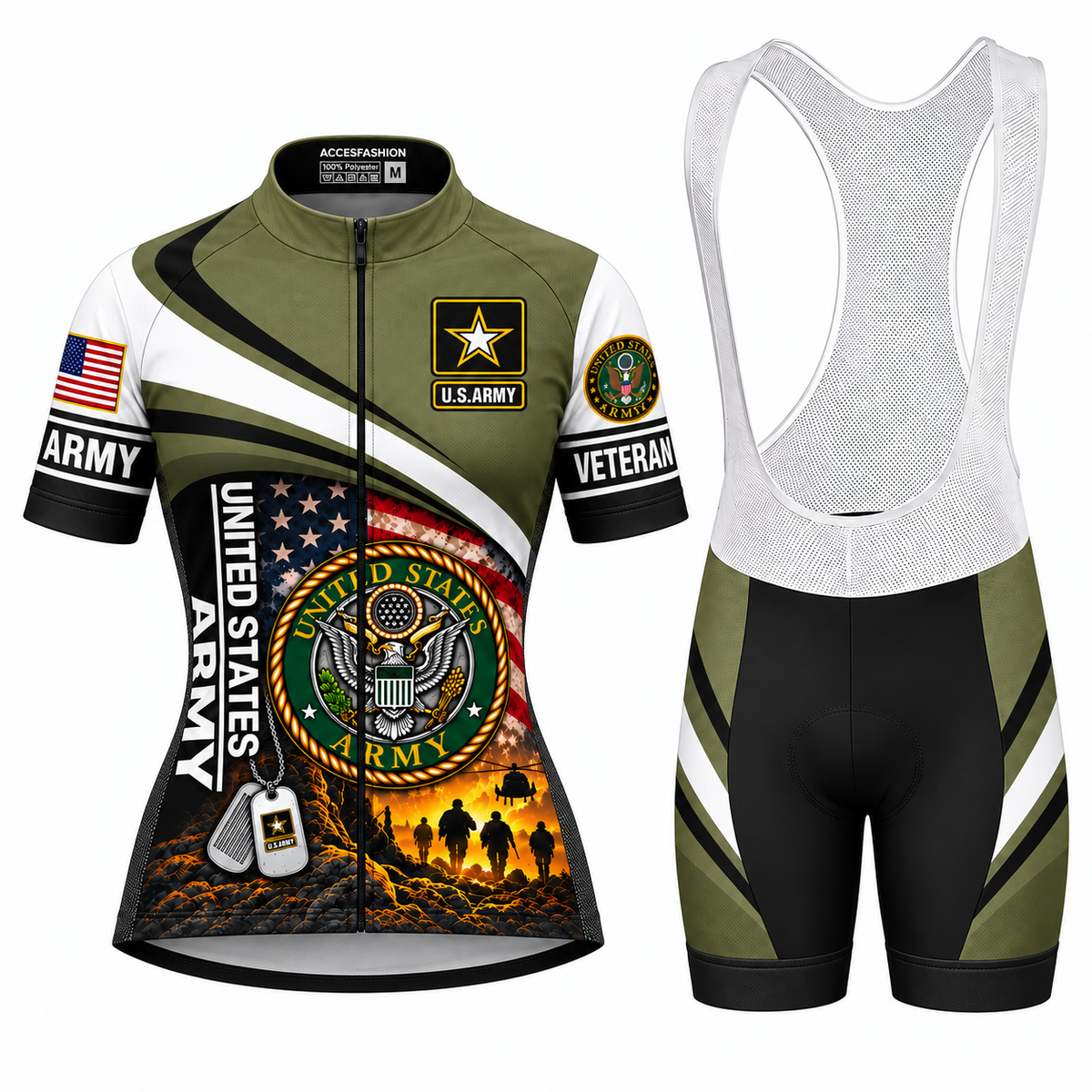 U.S. Army Veteran Boots & Dog Tags Cycling Jersey & Kit - Women Bib Shorts Kit