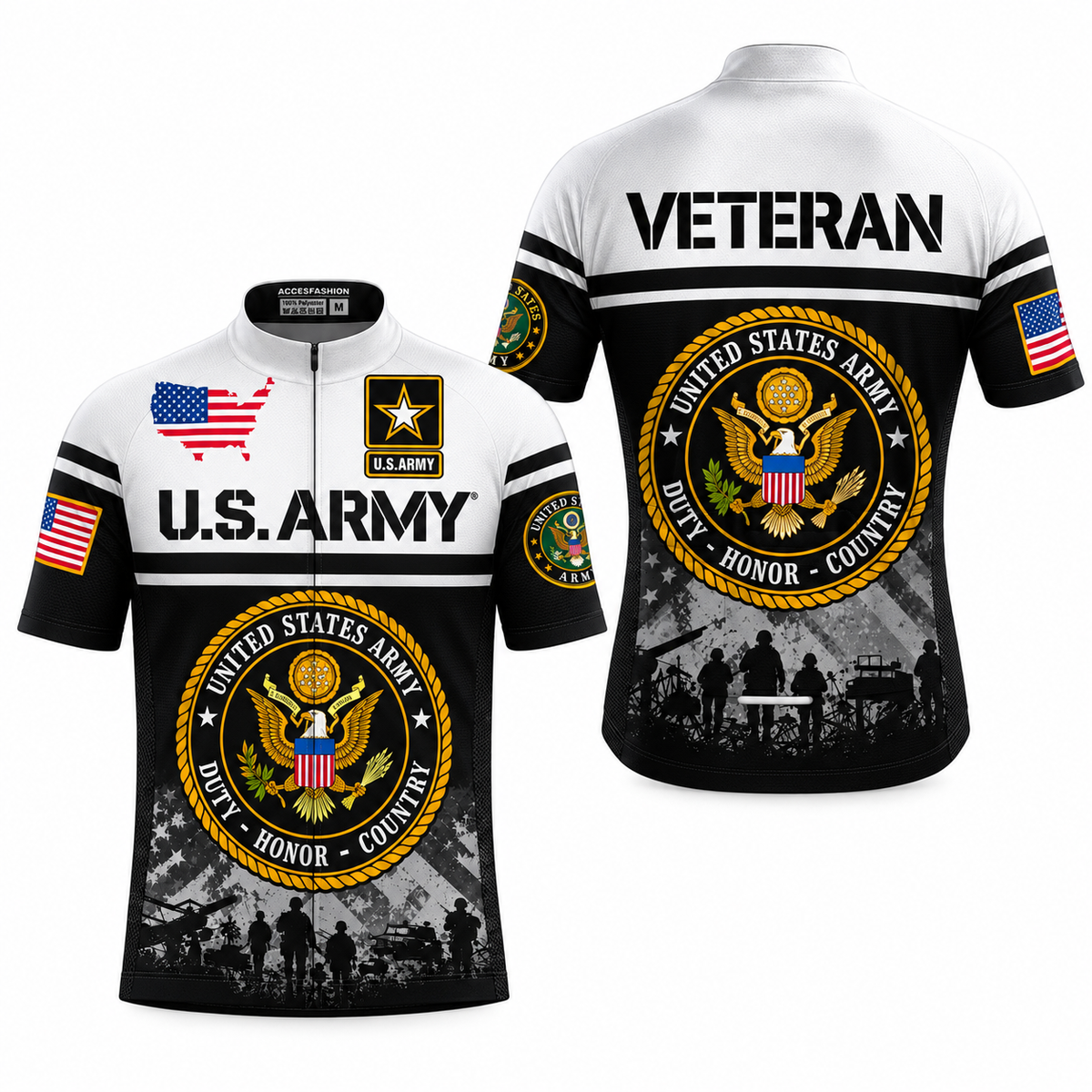 U.S. Army Veteran Duty Honor Country Cycling Jersey & Kit Front Back Jersey