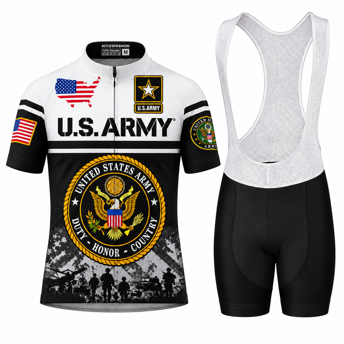 U.S. Army Veteran Duty Honor Country Cycling Jersey & Kit Men Bib Shorts Kit
