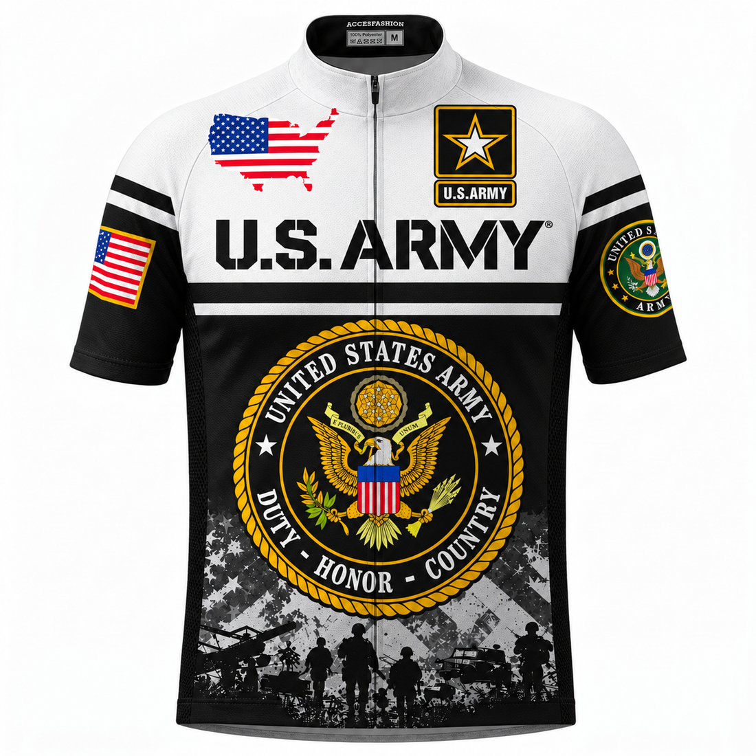 U.S. Army Veteran Duty Honor Country Cycling Jersey & Kit Front Back Jersey