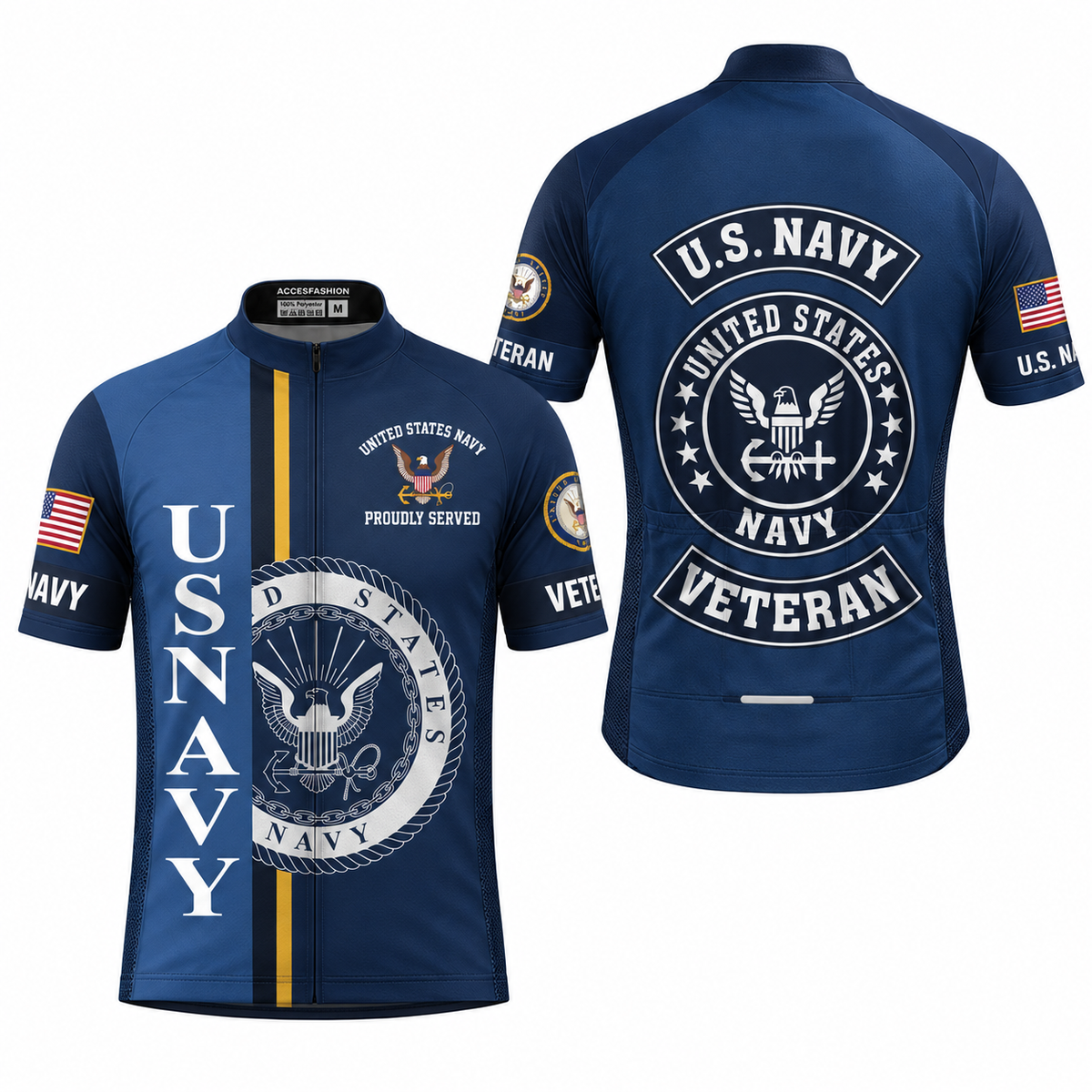 U.S. Navy Veteran Proudly Served Cycling Jersey & Kit - Front Back Jersey