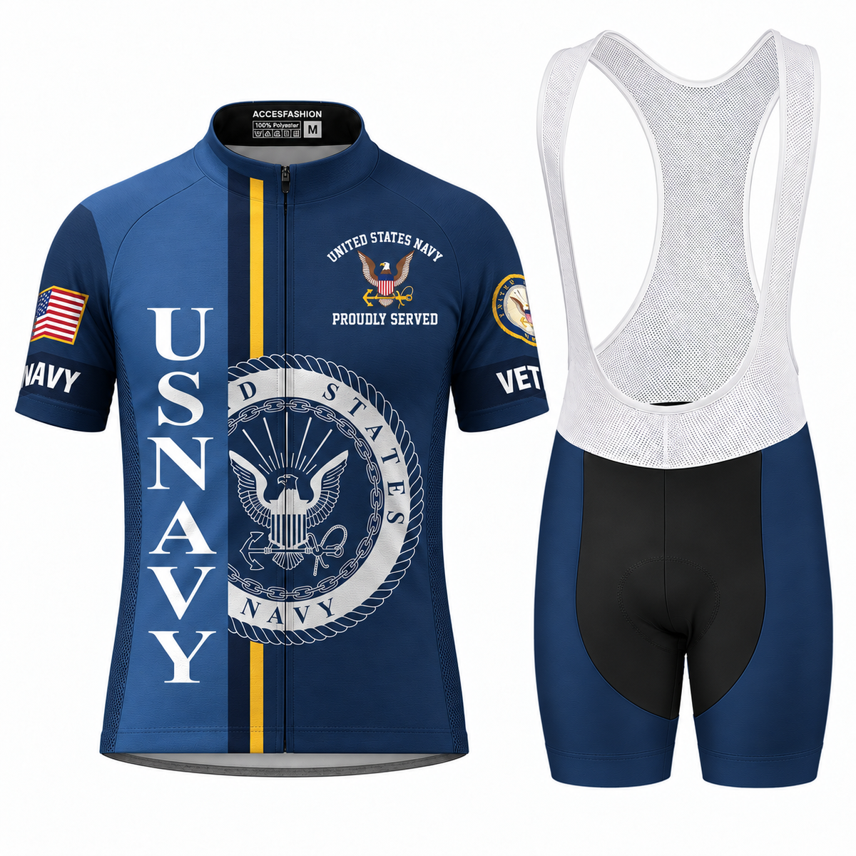 U.S. Navy Veteran Proudly Served Cycling Jersey & Kit - Men Bib Shorts Kit