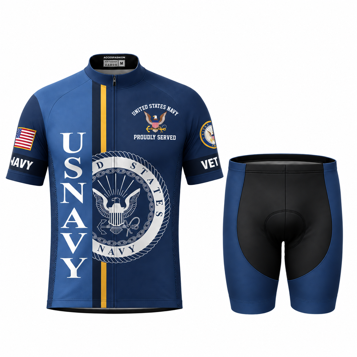 U.S. Navy Veteran Proudly Served Cycling Jersey & Kit - Men Shorts Kit