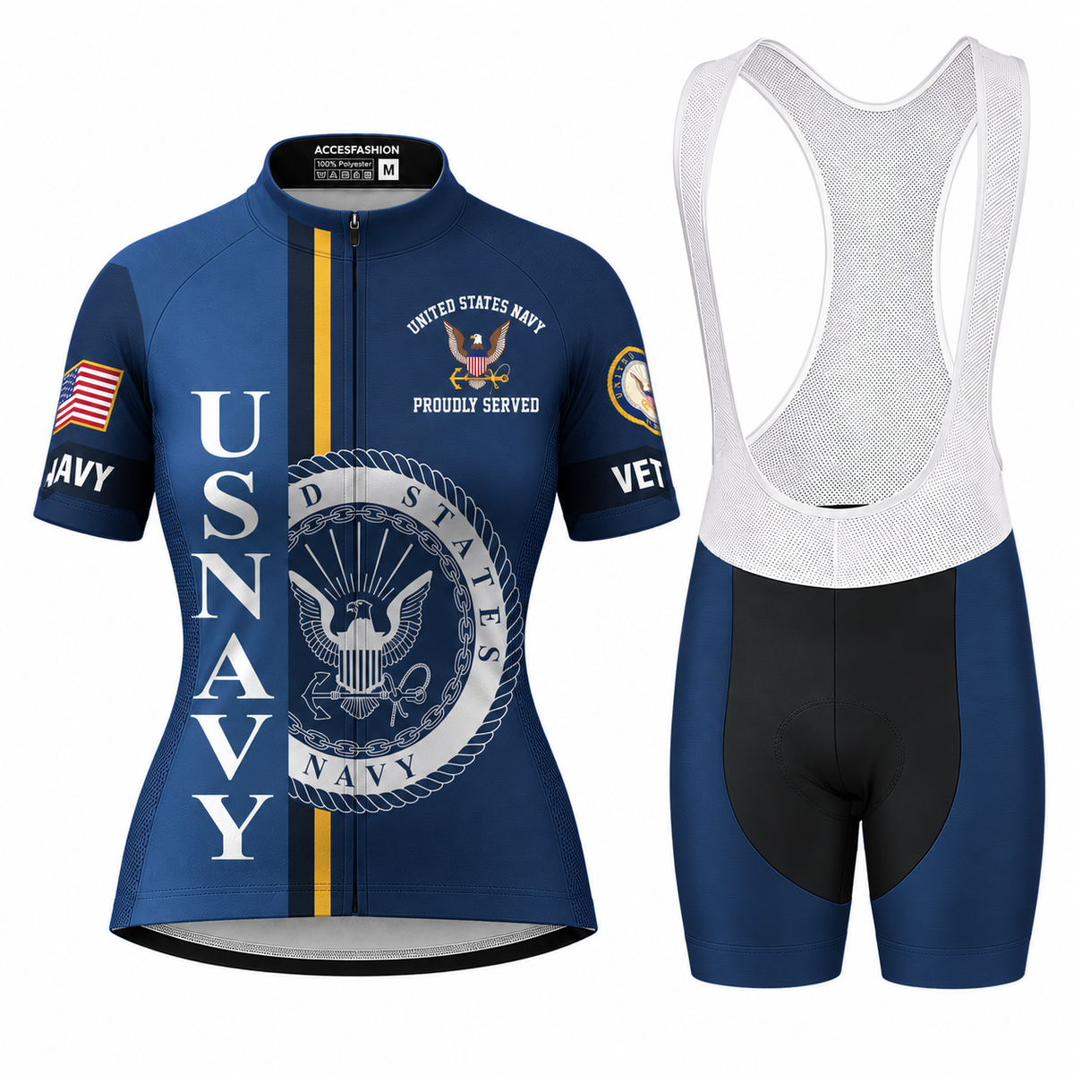 U.S. Navy Veteran Proudly Served Cycling Jersey & Kit - Women Bib Shorts Kit