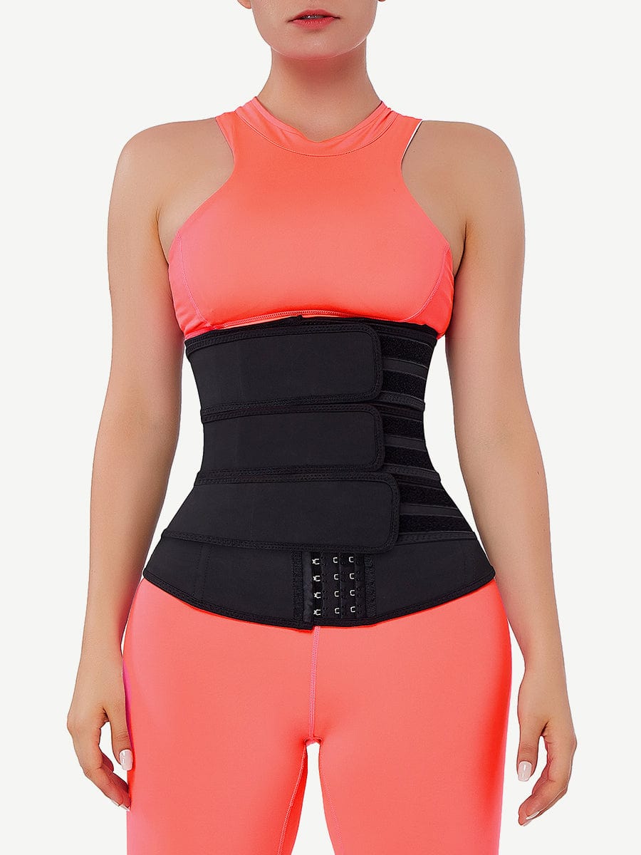 [USA Warehouse]Black Hooks Latex Three-Belt Workout Waist Trainer Fat Burner