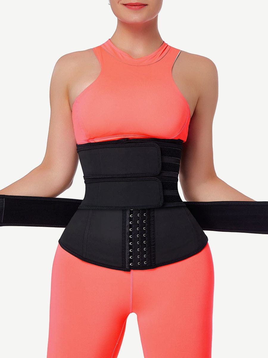 [USA Warehouse]Black Hooks Latex Three-Belt Workout Waist Trainer Fat Burner