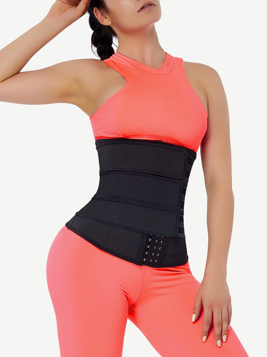 [USA Warehouse]Black Hooks Latex Three-Belt Workout Waist Trainer Fat Burner