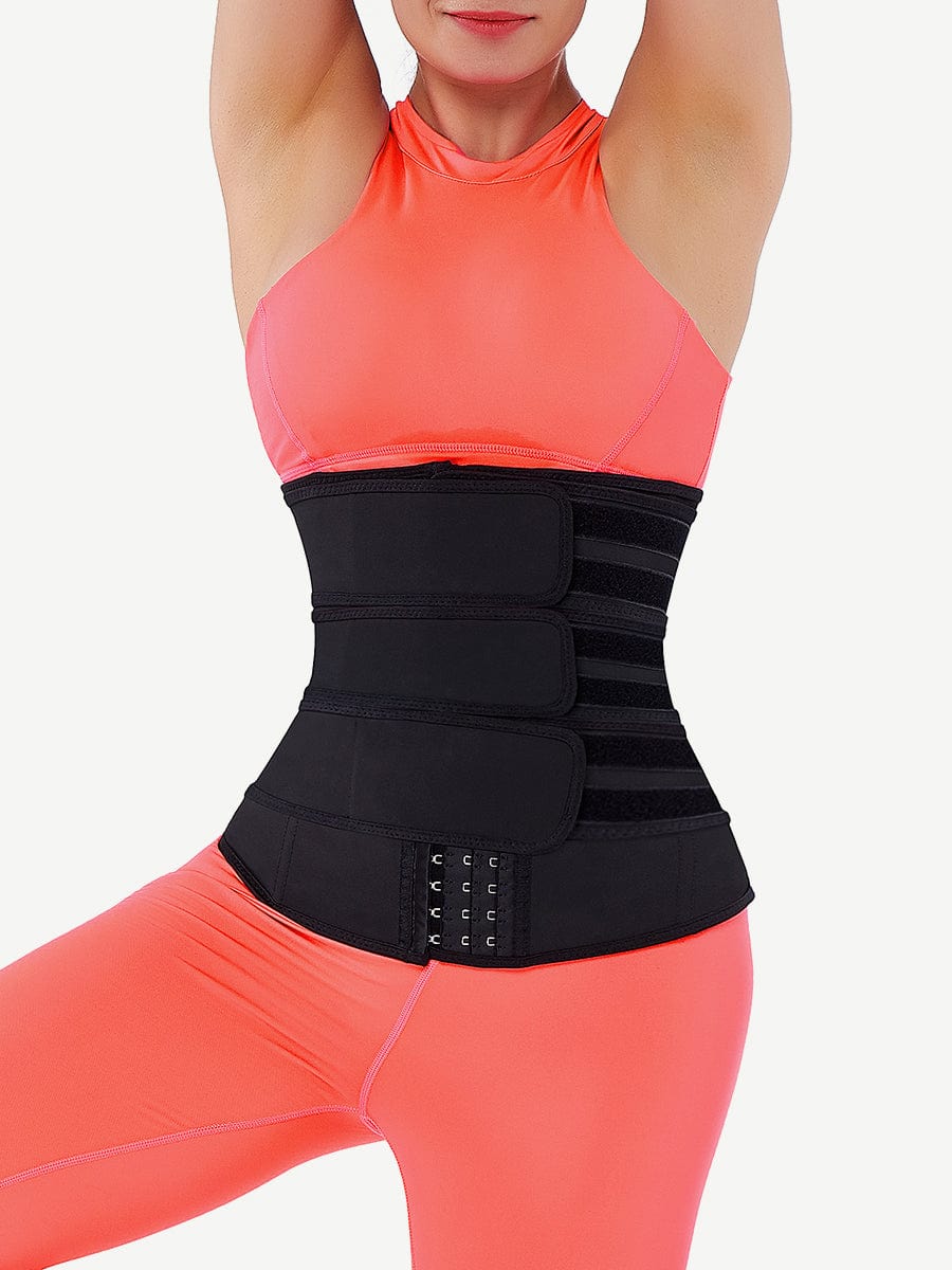 [USA Warehouse]Black Hooks Latex Three-Belt Workout Waist Trainer Fat Burner