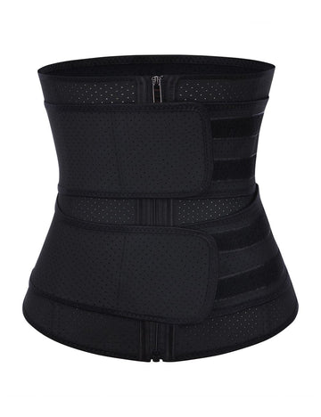 Black 7 Steel Boned 2 Belts Waist Cincher Large Size Latex Fat Burner