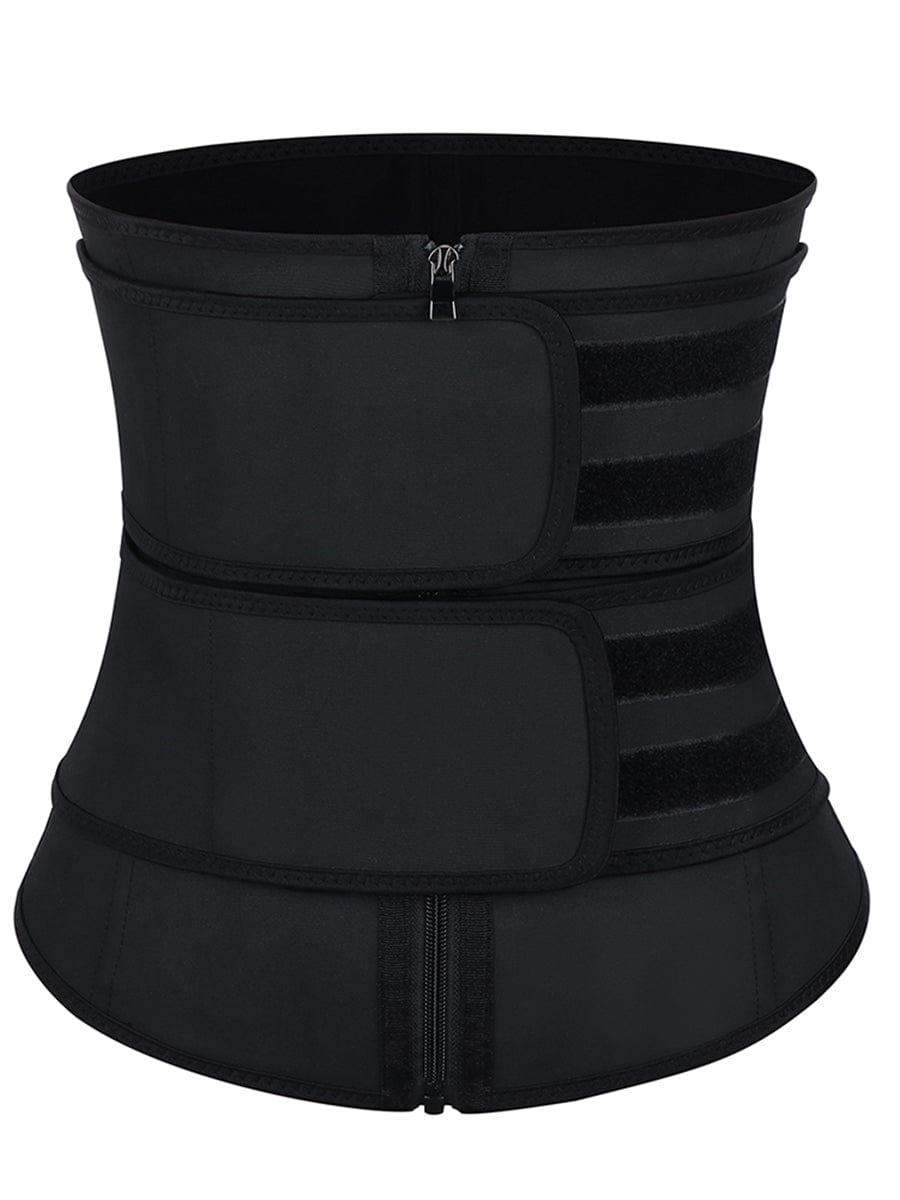 Kinetic Black 7 Steel Bones Waist Cincher Double Belts Firm Control