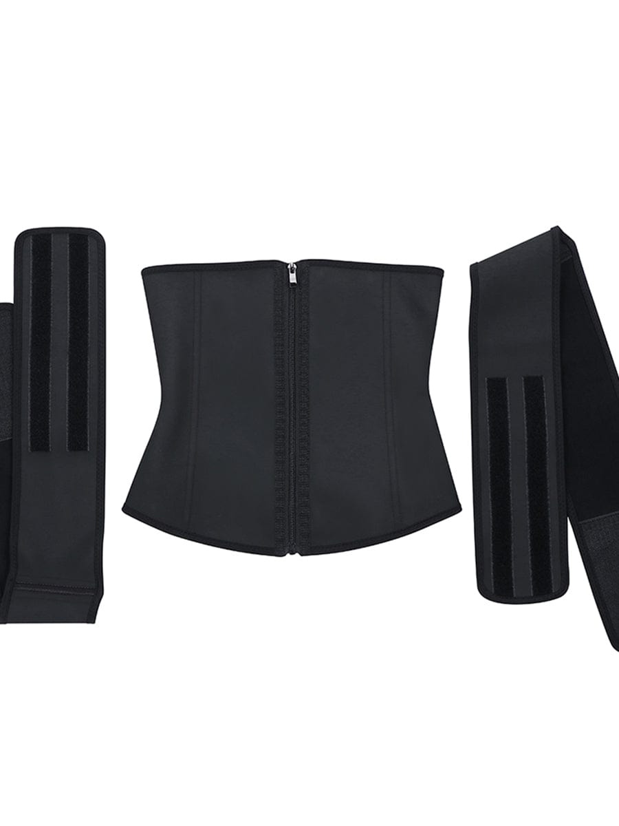 Kinetic Black 7 Steel Bones Waist Cincher Double Belts Firm Control