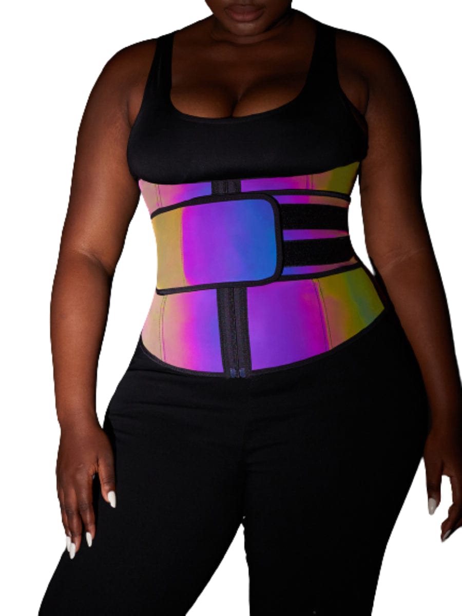 Rainbow Reflective Latex Waist Trainer Abdominal Slimmer Private Label Waist Trainer
