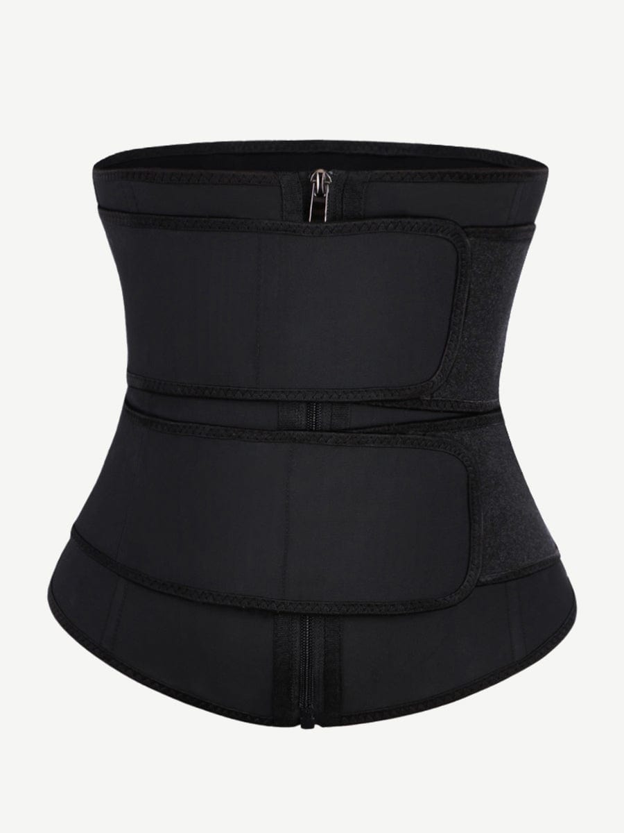 Plus Size Latex Double Belt Waist Trainer 7 Steel Bones Built-in Clips Inside