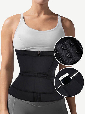 Plus Size Latex Double Belt Waist Trainer 7 Steel Bones Built-in Clips Inside