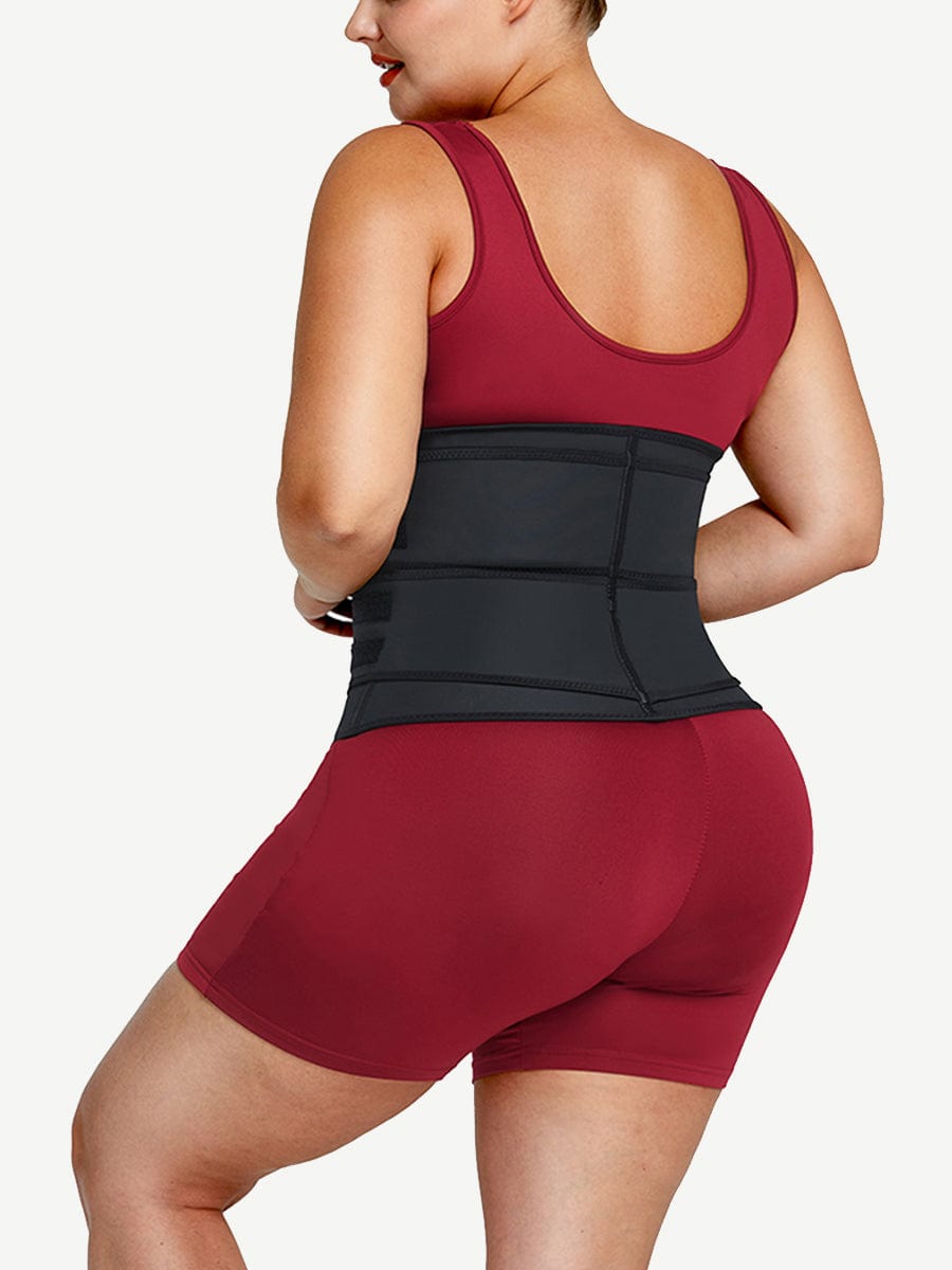 Black 7 Steel Boned 2 Belts Waist Cincher Large Size Latex Fat Burner
