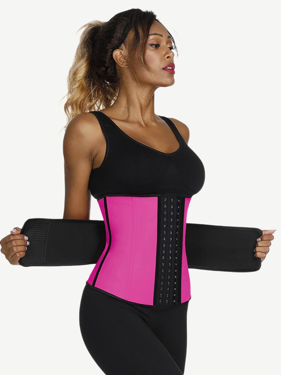 Affordable Rose Red Big Size Latex Waist Shaper 7 Bones Hooks Superfit
