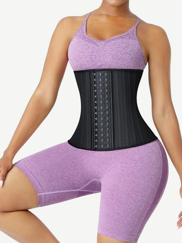 Hot Black Latex Waist Training Corset 25 Steel Boned Waist Cincher