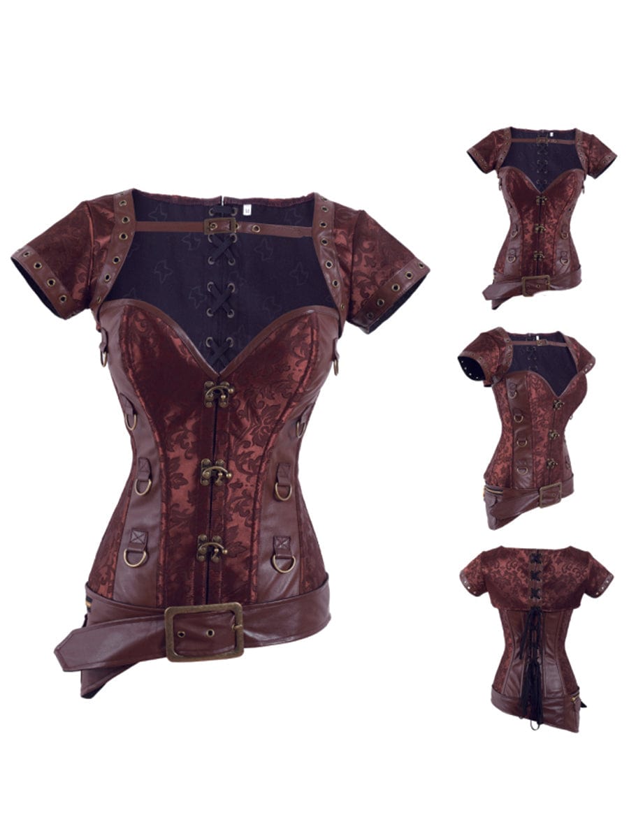 Ladies Corset With Steel Sticks Brocade Pattern Retro Gothic Waist Trimmer