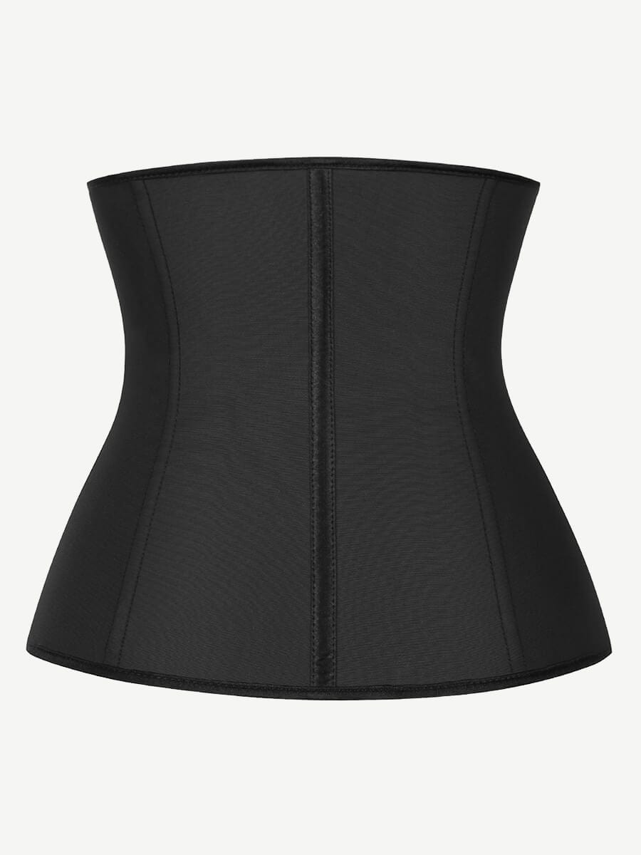 9 Steel Boned Black Latex Waist Cincher Hook-And-Eye Closures Smooth Silhouette