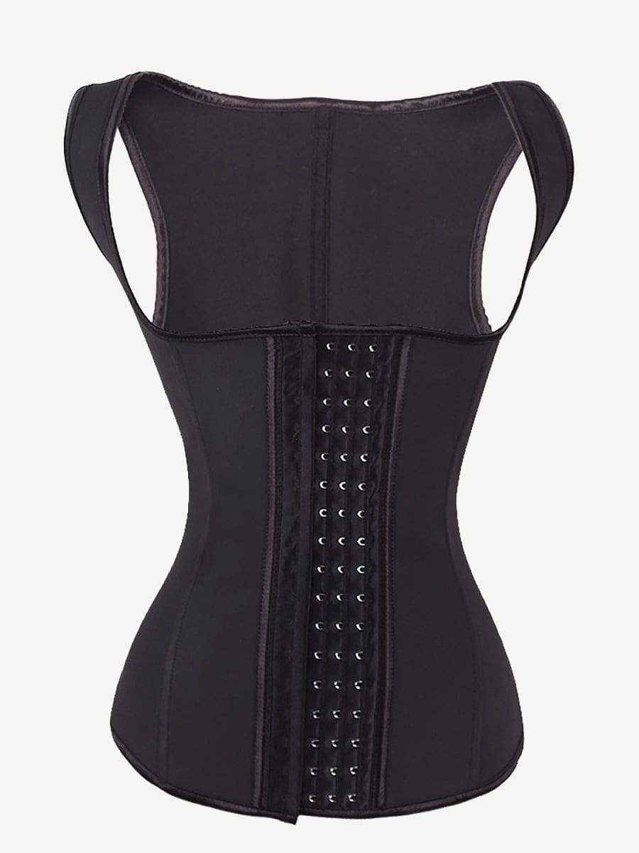 [USA Warehouse]Women Latex Corset Waist Cincher Vest with 4 Row Hook Black Plus Size