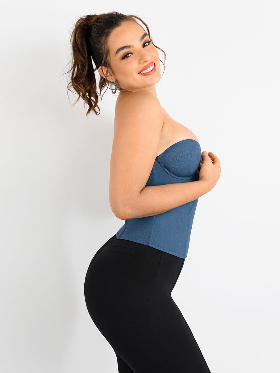 Imitation Denim Cup Design 4 Steel Bones Tummy Control Waist Trainer with back with drawstring