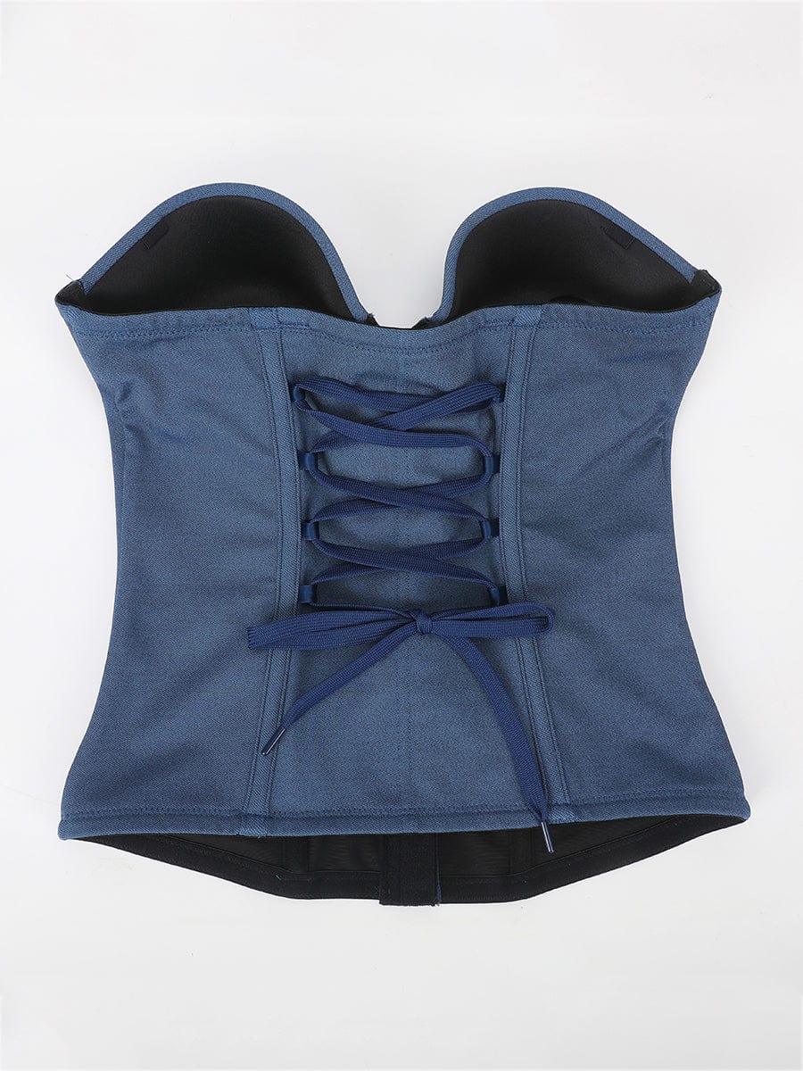Imitation Denim Cup Design 4 Steel Bones Tummy Control Waist Trainer with back with drawstring