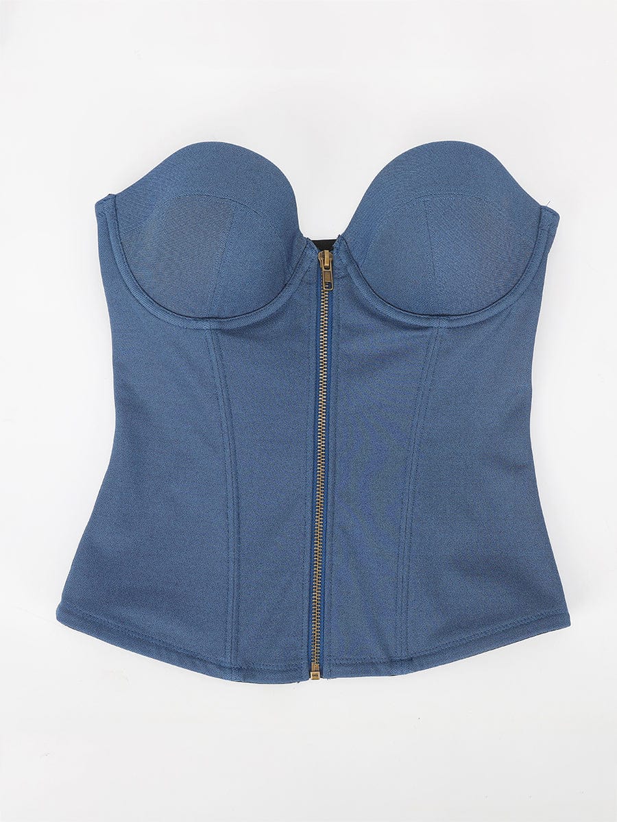 Imitation Denim Cup Design 4 Steel Bones Tummy Control Waist Trainer with back with drawstring