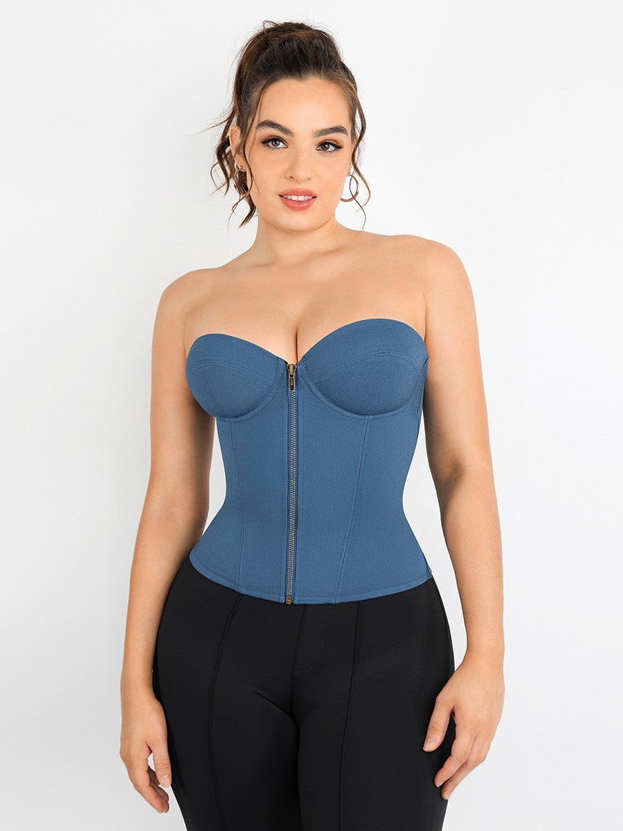 Imitation Denim Cup Design 4 Steel Bones Tummy Control Waist Trainer with back with drawstring
