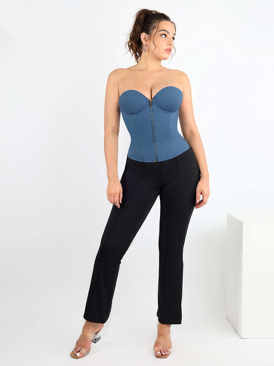 Imitation Denim Cup Design 4 Steel Bones Tummy Control Waist Trainer with back with drawstring