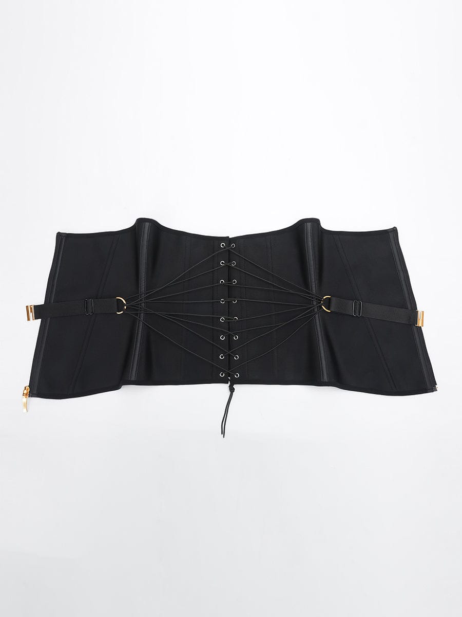 U-Shaped 10 Steel Bones Latex Waist Trainer with Fan Lacing and Front Buckle Adjustment