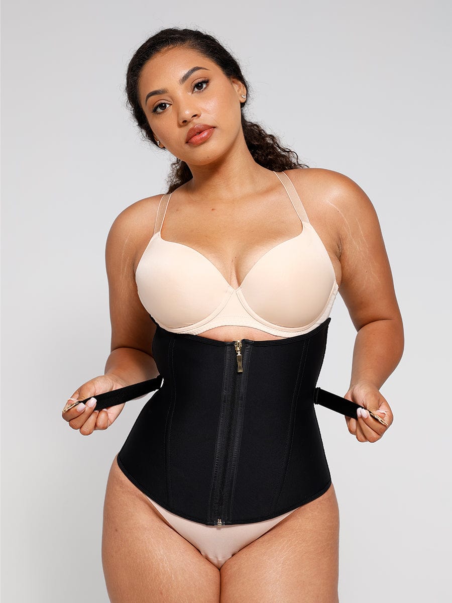 U-Shaped 10 Steel Bones Latex Waist Trainer with Fan Lacing and Front Buckle Adjustment
