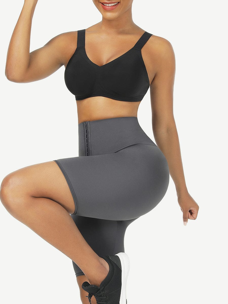 Black Mid Waist 2-In-1 Waist Trainer Shorts Mid-Thigh Ultra Cheap