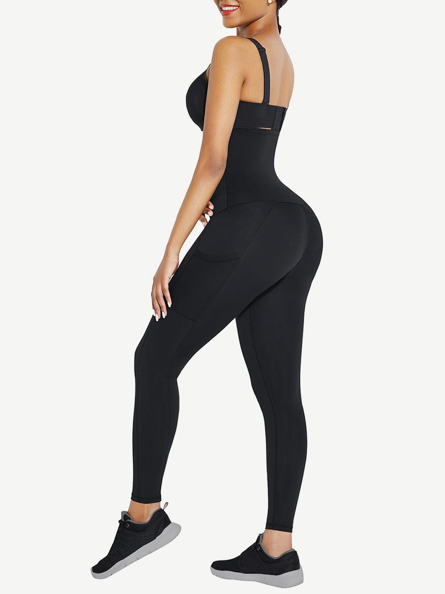 Black Shape Leggings High Waist 3 Hooks Pockets Basic Shaping