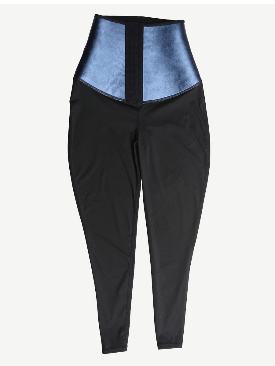 Dark Blue Neoprene Butt Lifting Leggings Wide Waistband Lose Weight