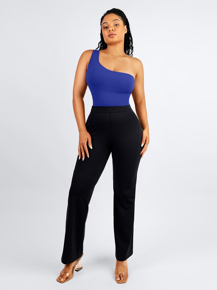 Waist Trimming Straight-leg Pants with Built-in Shaping Shorts