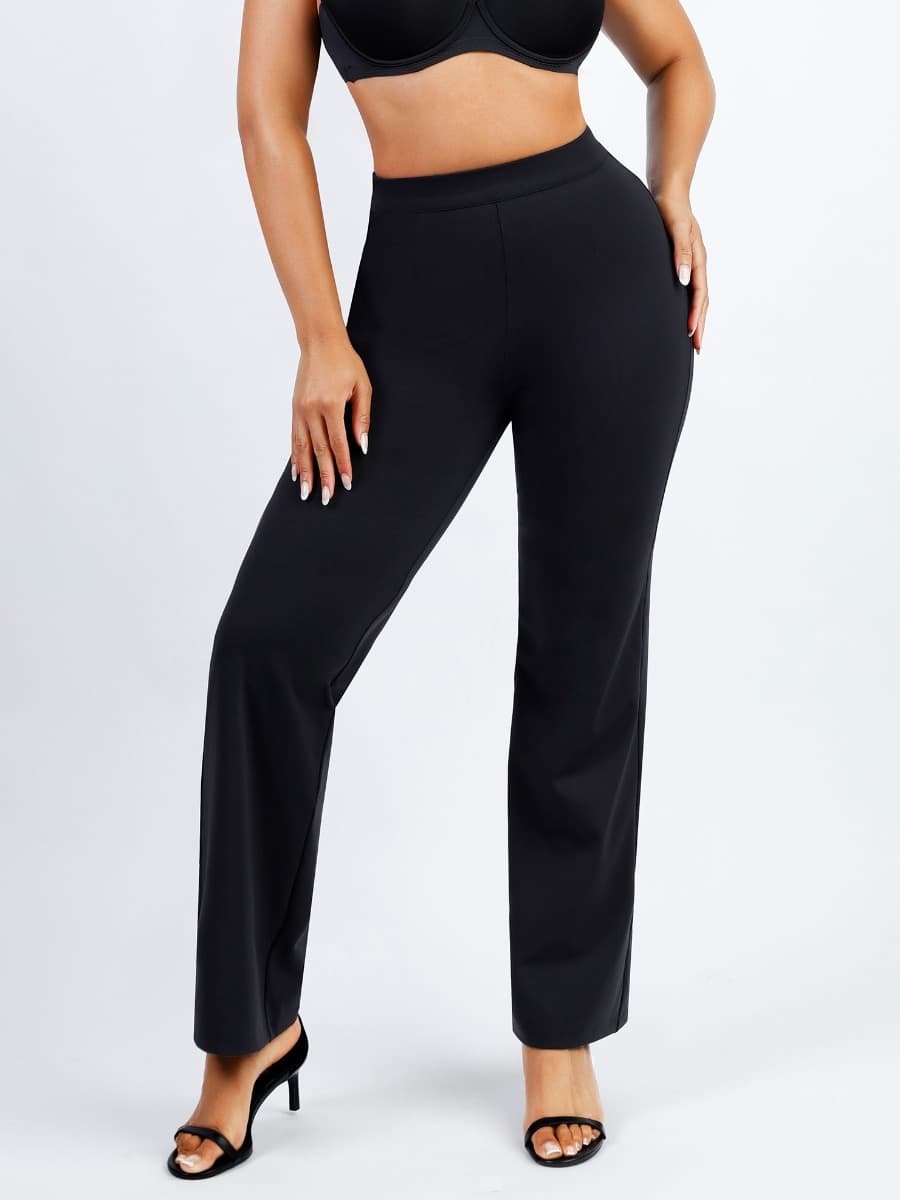 Waist Trimming Straight-leg Pants with Built-in Shaping Shorts