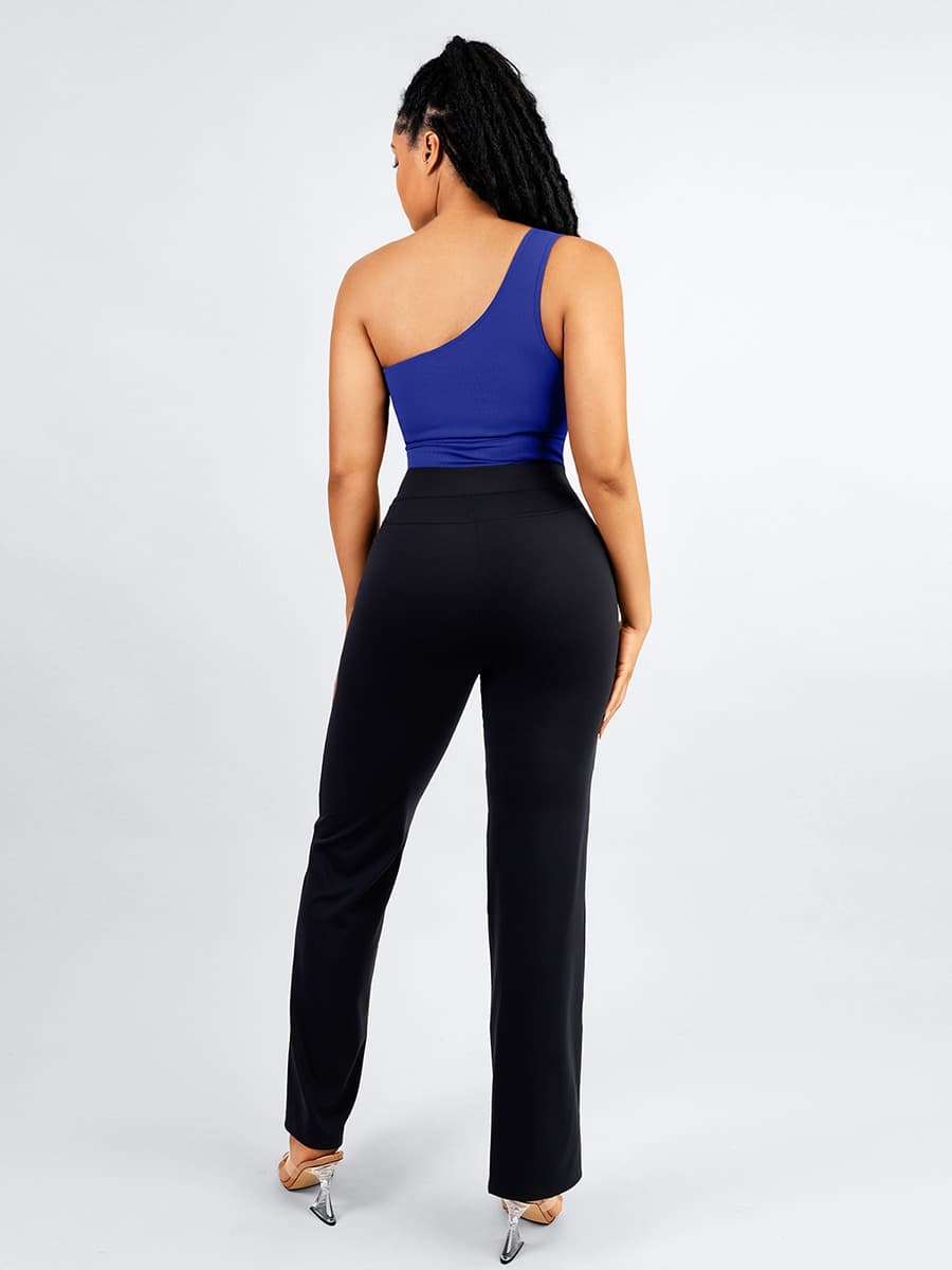 Waist Trimming Straight-leg Pants with Built-in Shaping Shorts