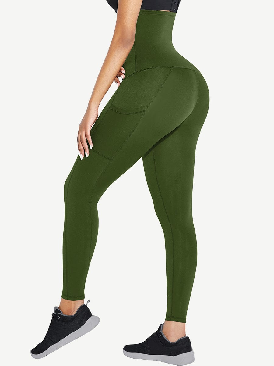 Black Shape Leggings High Waist 3 Hooks Pockets Basic Shaping