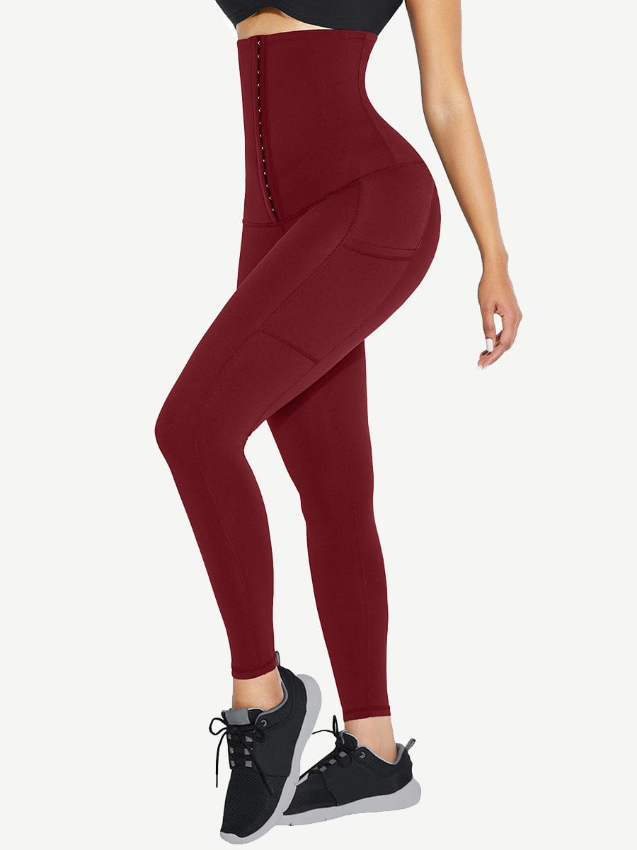 Black Shape Leggings High Waist 3 Hooks Pockets Basic Shaping