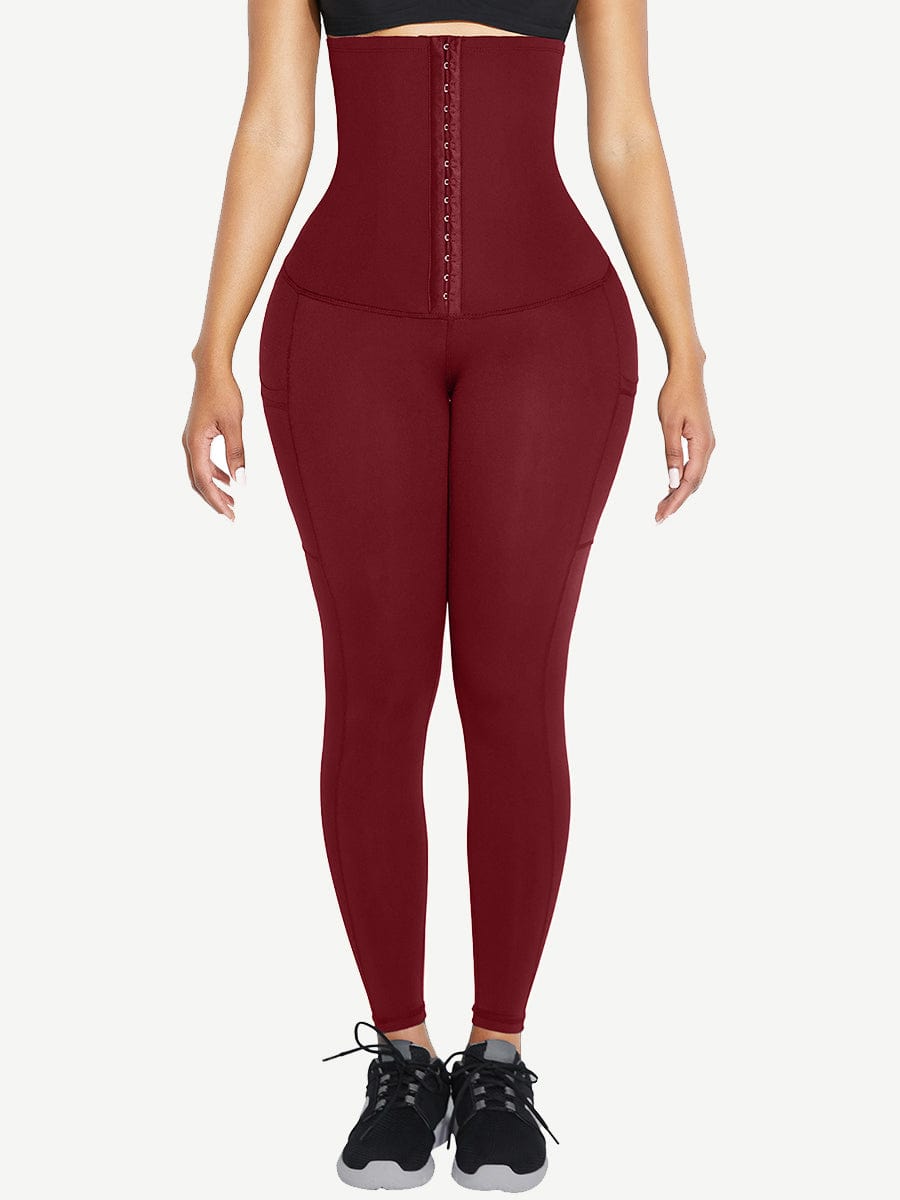 Black Shape Leggings High Waist 3 Hooks Pockets Basic Shaping