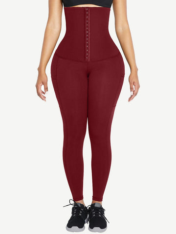 Black Shape Leggings High Waist 3 Hooks Pockets Basic Shaping